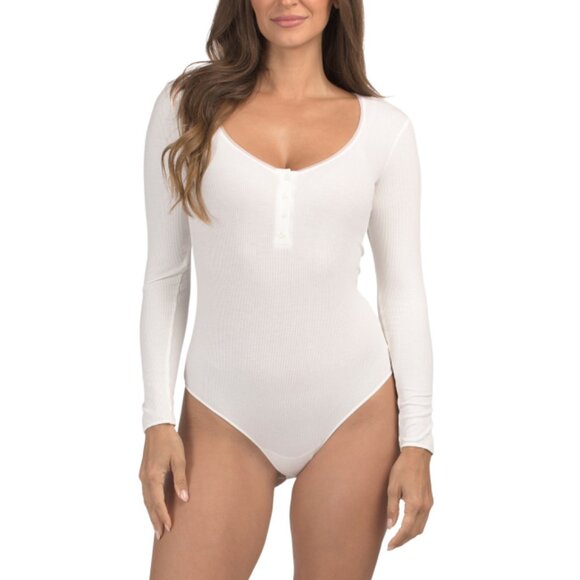 WOLFORD White Henley Neck Long Sleeve String Bodysuit - Picture 2 of 2
